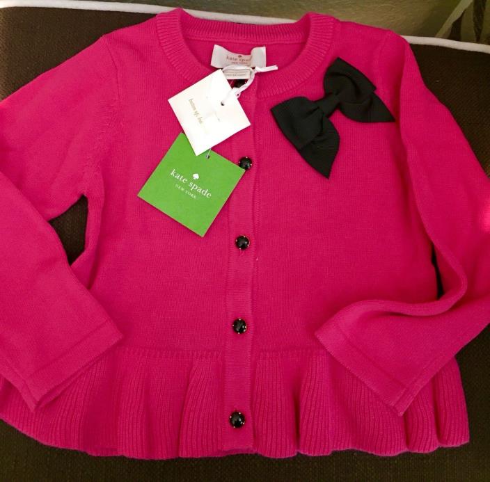NWT Kate Spade Baby Girls Pink Black Bow Peplum Cardigan Long Sleeve Sweater 18M