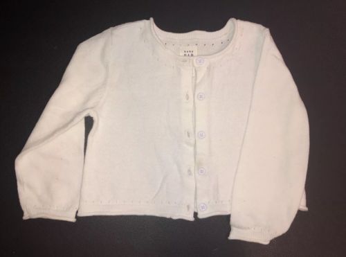 Baby GAP Girls 18-24 Months White Soft Cardigan Sweater Open Stitch Detail