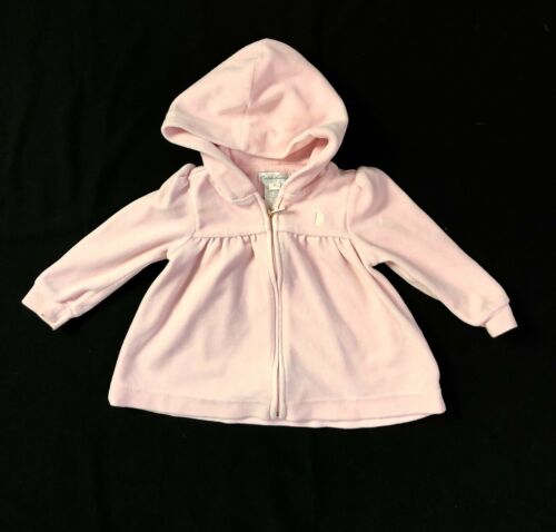 Ralph Lauren Baby Girls Infant Size 9M Pink Velour Zip Up Hoodie Jacket EUC*
