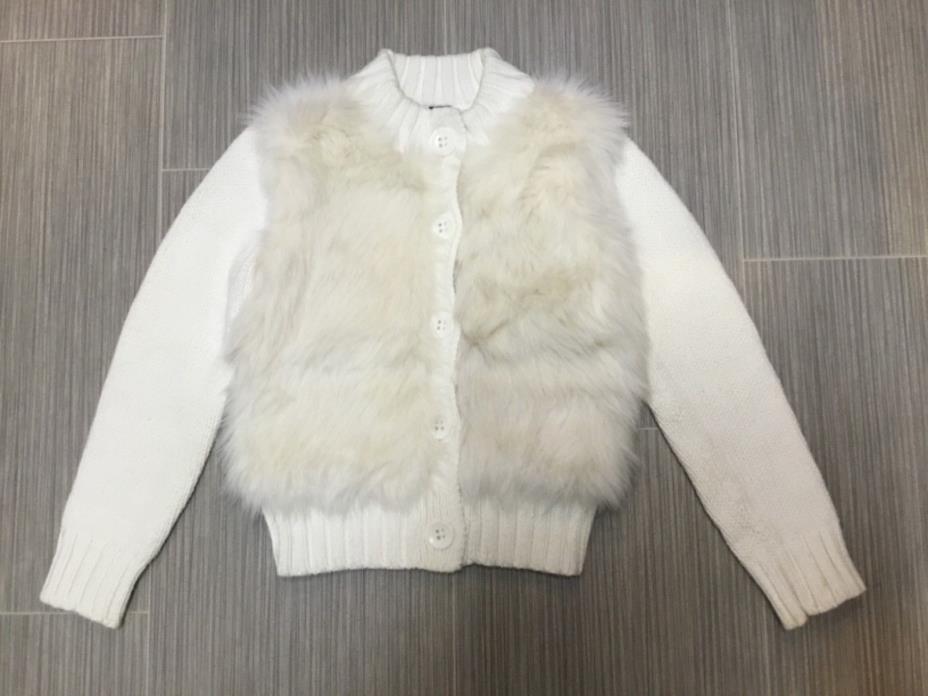Gap 5T Adorable Faux Fur cardigan Button Sweater ivory perfect for Christmas