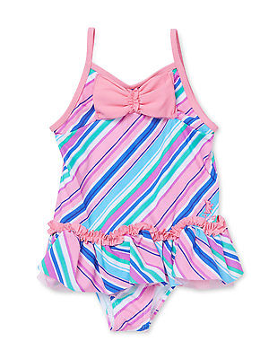 NEW Juicy Couture Girls Striped Bow 1pc Skirted Swimsuit Size 18-24 M
