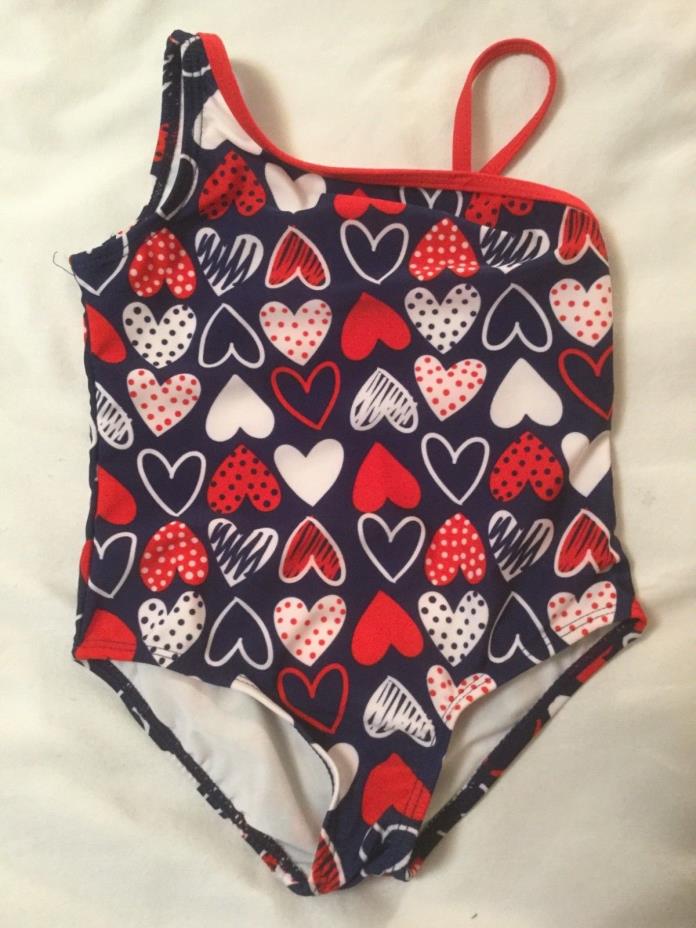 OP 3T Fearless Red & Blue Swim Suit Hearts & Polka Dots