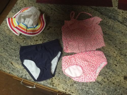 Baby Girls Carters Tankini Bathing Suit 12M & Joe Fresh Swim Bottoms 6-12M & Hat