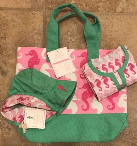 NEW 3PC Pottery Barn Kids SEAHORSE Tote  + Reversible Hat + Tunic 6-12M PINK
