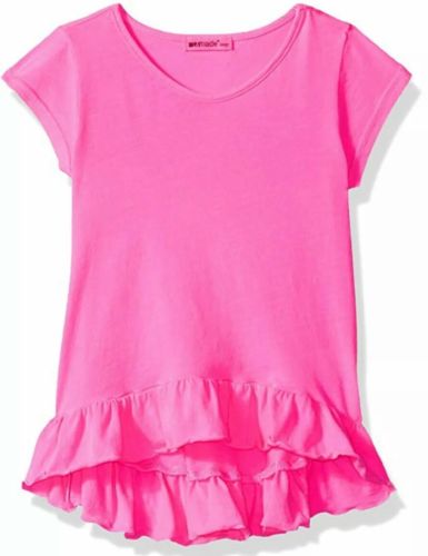 LAmade Tee Shirt 2t Neon Pink Short Sleeve V Neck Ruffle Hem Shirt Top Baby Girl