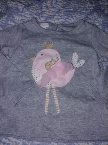 Mudpie Girls Sz. 3T Gray W/ Pink Bird Design Shirt. Cute, Great Shape