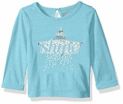 Crazy 8 Baby Girls Long Roll Sleeve Sparkle Graphic Tee, Blue Star, 6-12 mo
