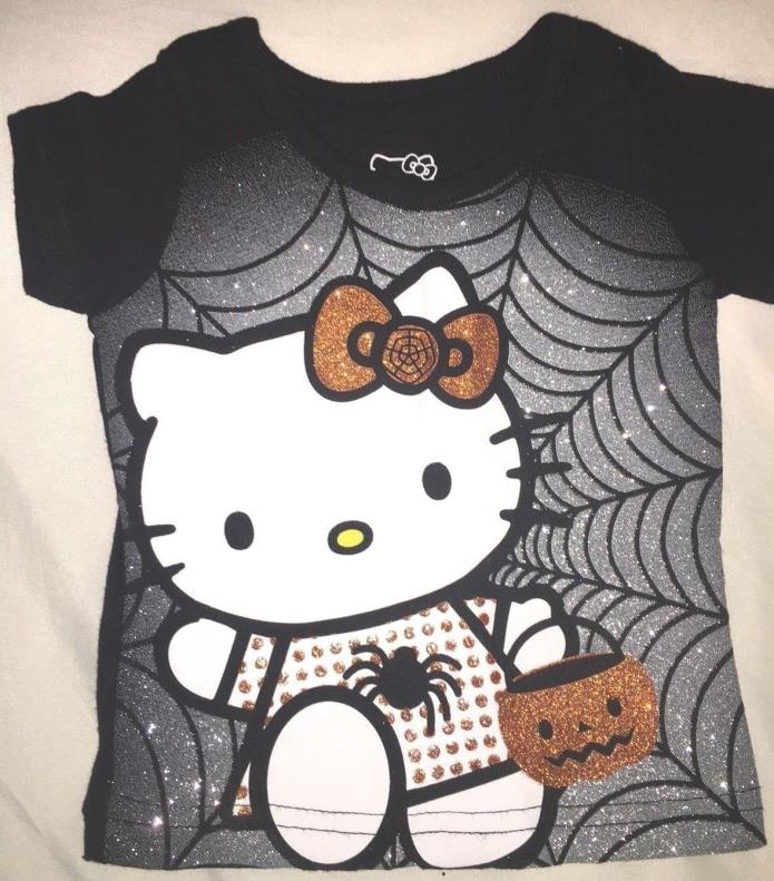 Sanrio~Hello Kitty~ 12 Month~ Black Glitter Spider Web Halloween T-Shirt Top~NEW
