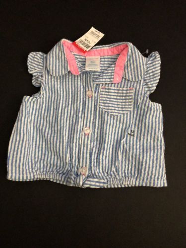 Wonderkids Girls Shirt Blue w/White Stripes Cotton Size 12 Months