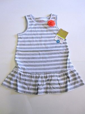 Carter's Top Size 24 Month Tunic Sleeveless Gray White Coral Flower NEW