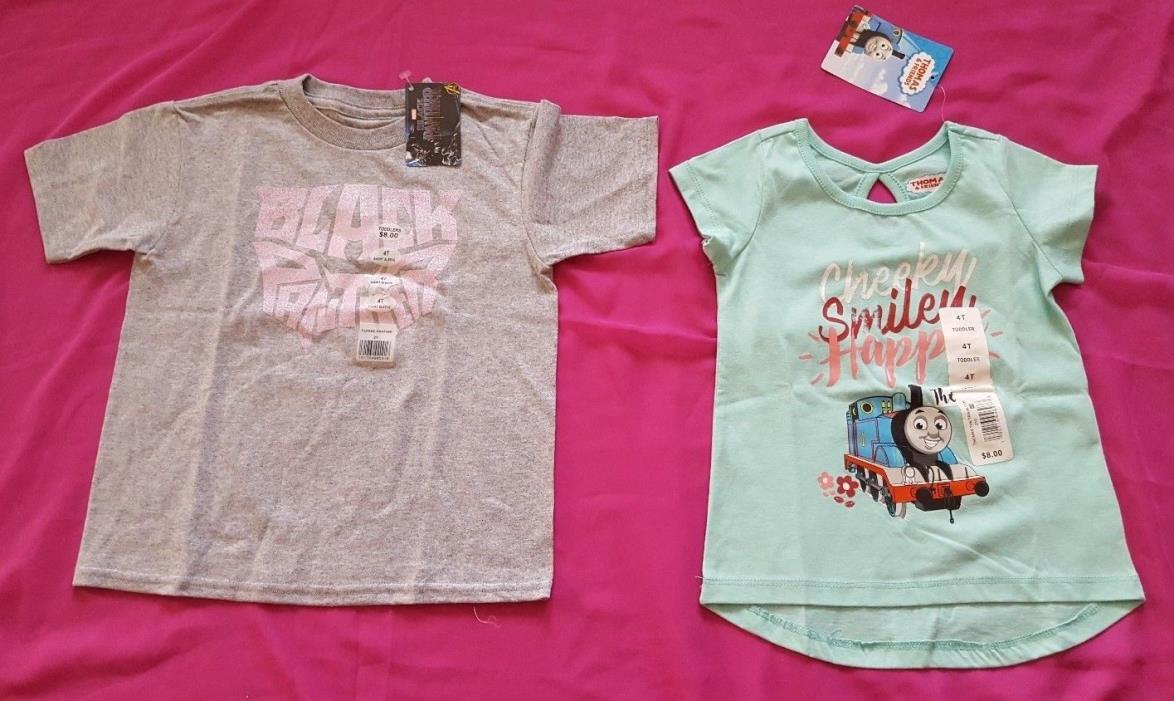 Marvel Black Panther/Thomas & Friends Girls' Short Sleeve Tee Size 4T SET OF 2
