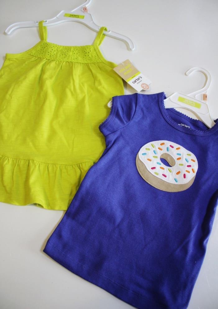 Carter's Tee Shirt Tops LOT Size 2T Purple Donut Lime Green Ruffle NEW