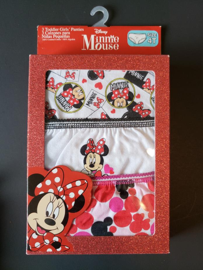 Minnie Mouse Underwear Panties Disney Toddler Girls Size 4T Glitter Gift Box NEW