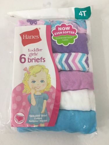 Girls Toddler Hanes Briefs 6 Pack Tagless 100% Cotton Multi Color Size 4T NWT