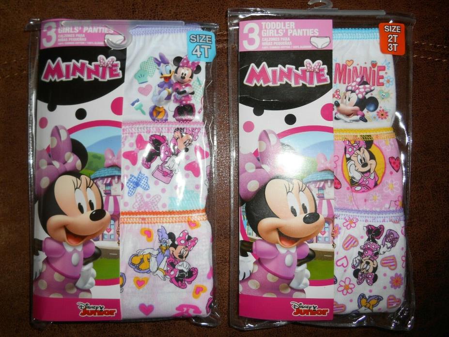 Disney Minnie Mouse Toddler Girls 3 Pk Cotton Knit Underwear Size 2T/3T & 4T NEW
