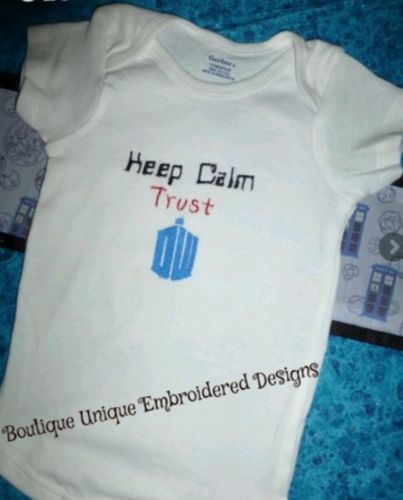 Baby Bodysuit DOCTOR WHO Embroidered KEEP CALM - Whovian Baby Shower Sweet Gift