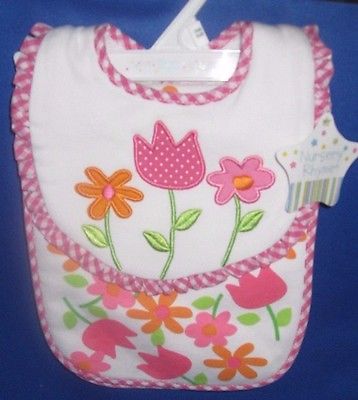 NURSERY RHYME BABY GIRL'S FLOWER BIB & BURP CLOTH, NEW