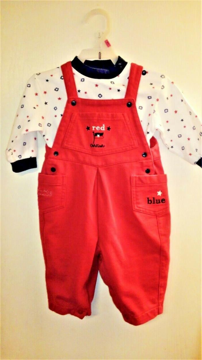 Osh Kosh 2-pc Red/White/Blue Snappy w/Long Sleeve Top~SZ 6-9mos.