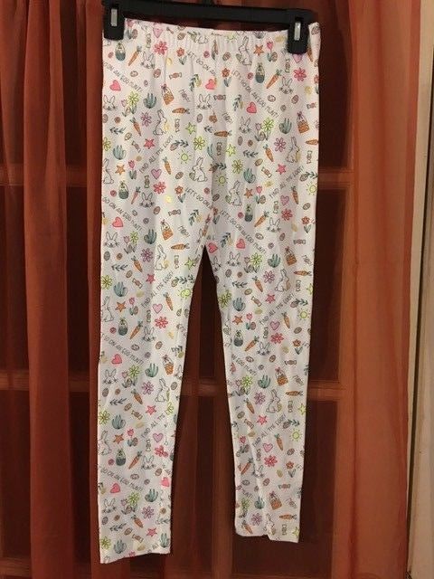 GIRLS SIZE L(10/12) ELASTIC WAIST PANTS WITH RABBIT PRINT MADE BY CAT & JACK