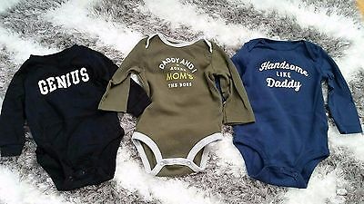CARTER'S SET OF 3 BABY BOY GIRL 9 MNTHS PLAYSUIT DADDY HANDSOME MOM BOSS GENIUS