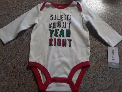 Silent Night Yeah Right White Body Suit Baby Girl Boy 3 months Carter's