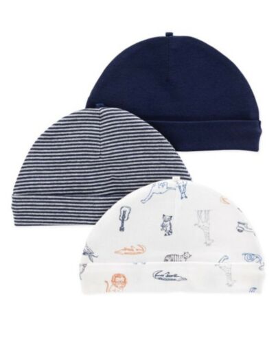 Carters Baby Boys 3-pk. Lion Safari Hats/ Caps Size 0-3m Blue/black/white NWT