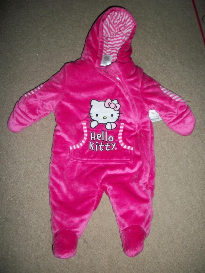 PINK  PLUSH HELLO KITTY  HOODED SNOW SUIT ....SIZE  0-3 MONTHS...