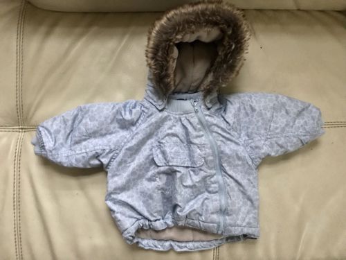H&m Baby Boys Girls Blue Spring Padded Hooded Warm Jacket Faux Fur 4-6 Months