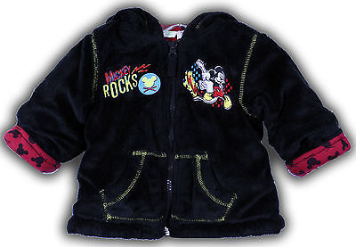 Disney BABY Mickey Rocks Black Fuzzy Coat Zipper Jacket Size 0-3 Months Hoodie