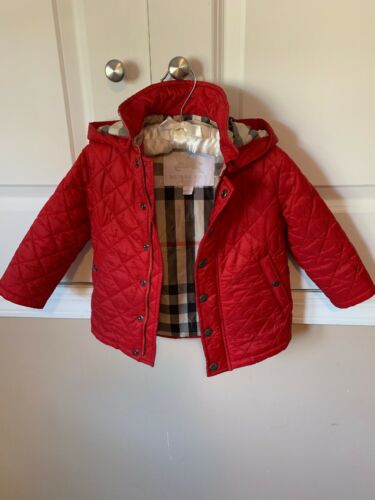 Burberry Toddler Quilted Jacket With Hood In Red In Size 18 Months