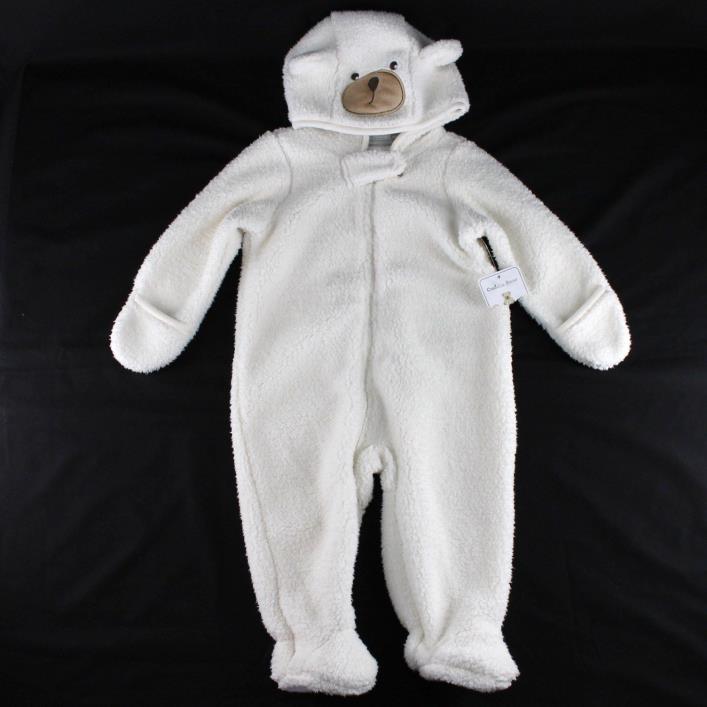 Cuddle Bear Snow Suit Sz 9 Months Ivory Fleece Hooded Pram Baby Bunting New