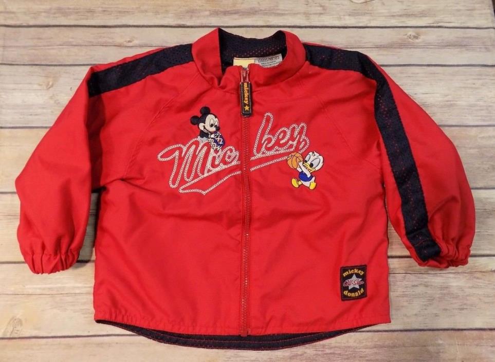 Mickey Mouse Toddler Windbreaker Jacket Size 18 months Red Zip Front