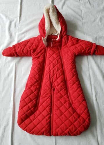 Hanna Andersson Red Quilted Convertible Hood Infant Baby Bunting Snowsuit
