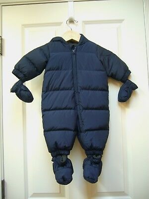 Baby Gap Down Infant Snowsuit Fleece Lined Hood Mittens Booties Navy 0 - 6 M EUC
