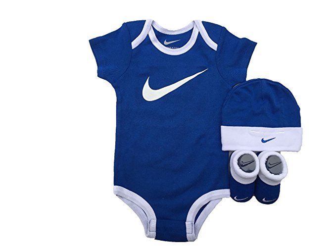 Nike 3 Piece Infant Baby Bodysuit Beanie Booties Set Royal Blue White