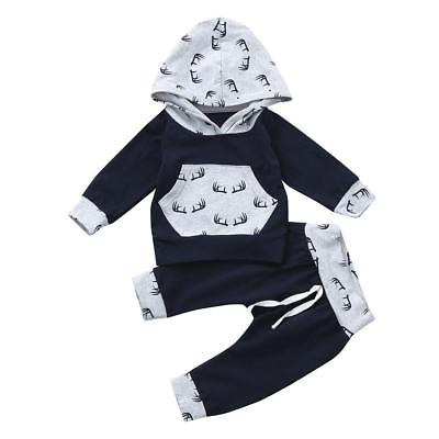 Baby Boy Girl Newborn Set Print Hoodie Tops Pants