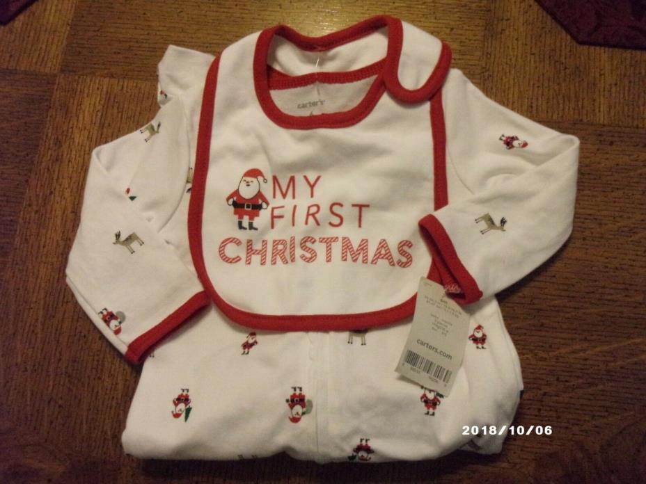 Carter's My First Christmas Santa Sleep Play Footed Set w/ Bib SZ 6M NWTS!!!