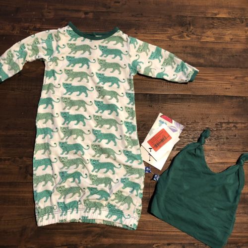 KicKee Pants Print Layette Gown & Hat Set Natural Leopard 0-3M NWT