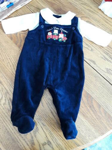 bright future 0 to 3 month baby's first Christmas bears in train outfit