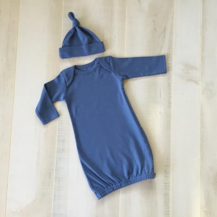 PLAIN SLATE BLUE Baby Gown and Beanie Hat Boys Unisex Embroidery Blanks Zipper