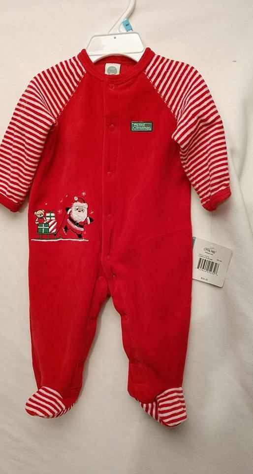 NWT Little Me Holiday Velour My First Christmas 6 Mo Pajamas SANTA Red Snaps