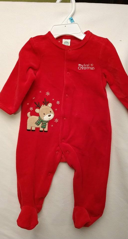 NWT Little Me Holiday Velour My First Christmas 6 Mo Pajamas Reindeer Red Snaps