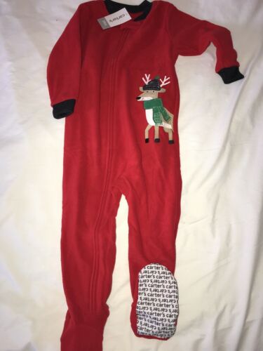 carters pajamas 12 Months Red Reindeer Sleeper Feety Winter Warm Boy Or Girl