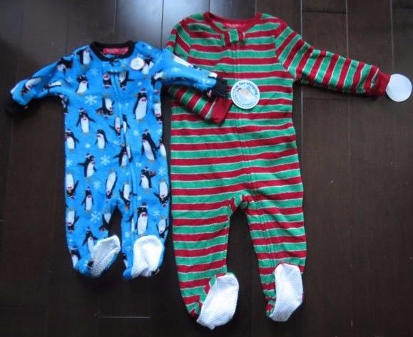 Macy's Family PJ's Kids Christmas Fleece Holiday Footed Jumpsuits  12M/ 8