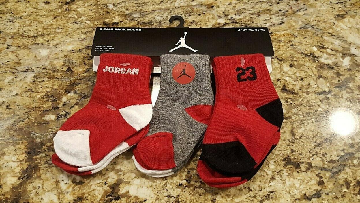 6 Pair Baby Jordan Socks - Size 12 - 24 Months Brand New Cute!