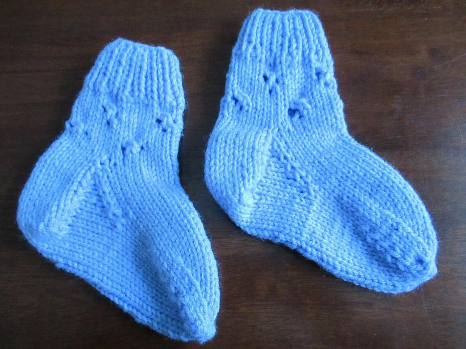 Hand Knit Kids/Childrens/Toddler Socks Light Blue/Purple (Periwinkle)