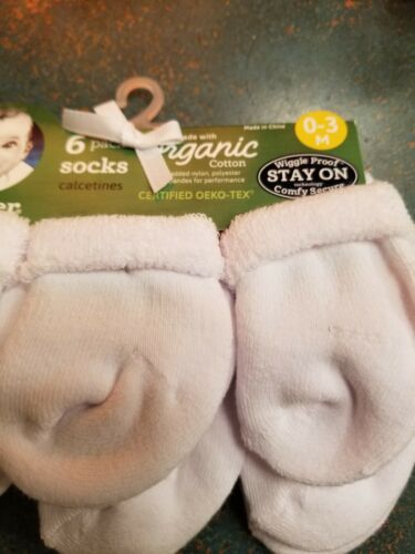 6 Pack Organic Cotton Baby Socks Size 0-3 Months