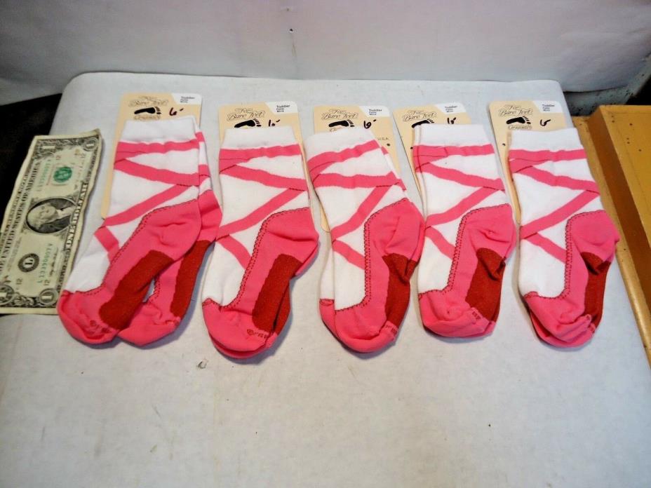 5 pair For Bare Feet Ballet Slipper Pattern Socks Toddler Size New w Tag NWT NR