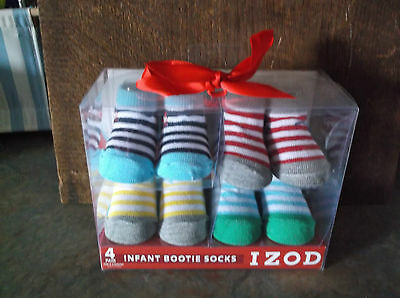 INFANT GIFT BOX OF 4 STRIPED COLORED BOOTIE SOCKS SIZE 0-6 MONTHS BY IZOD NIB