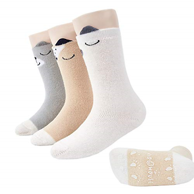 VWU Baby Socks with Grip Toddler Socks Knee High Socks Thick Cotton Anti Slip 3